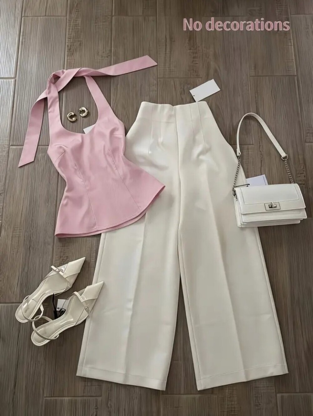 Women'S Summer New Solid Color Halter Top And Wide-Leg Pants Casual Set 2pcs